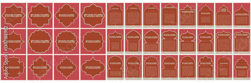 Mega set islamic cards arabic eastern style with ramadan kareem arabic calligraphy red color