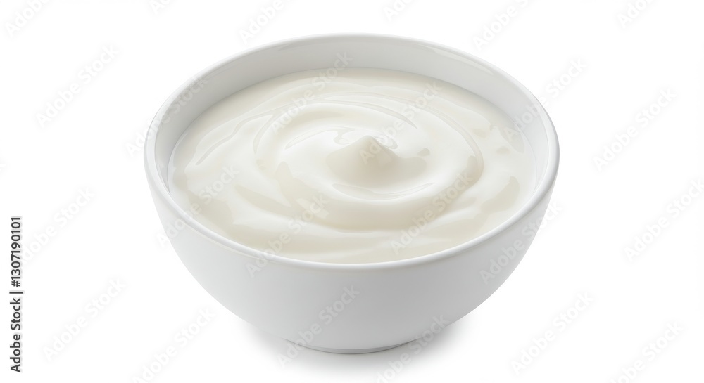 Creamy yogurt in a white bowl, showcasing its smooth texture and freshness Creamy yogurt in a white bowl, showcasing its smooth texture and freshness