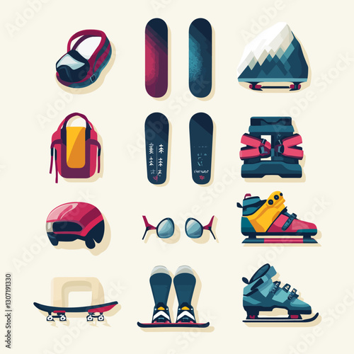 Snowboarding Equipment Set: Boards, Boots, Helmet, Goggles, Backpack, Skateb