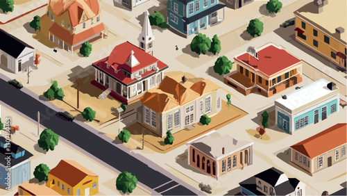 A Quiet Morning in Fredericksburg- Isometric Illustration of Texas Small Town Life .eps