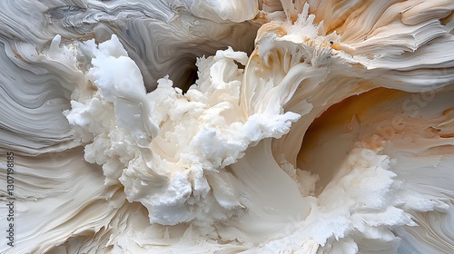 Abstract swirls of white and cream colors with intricate patterns resembling natural marble or flowing sculpture