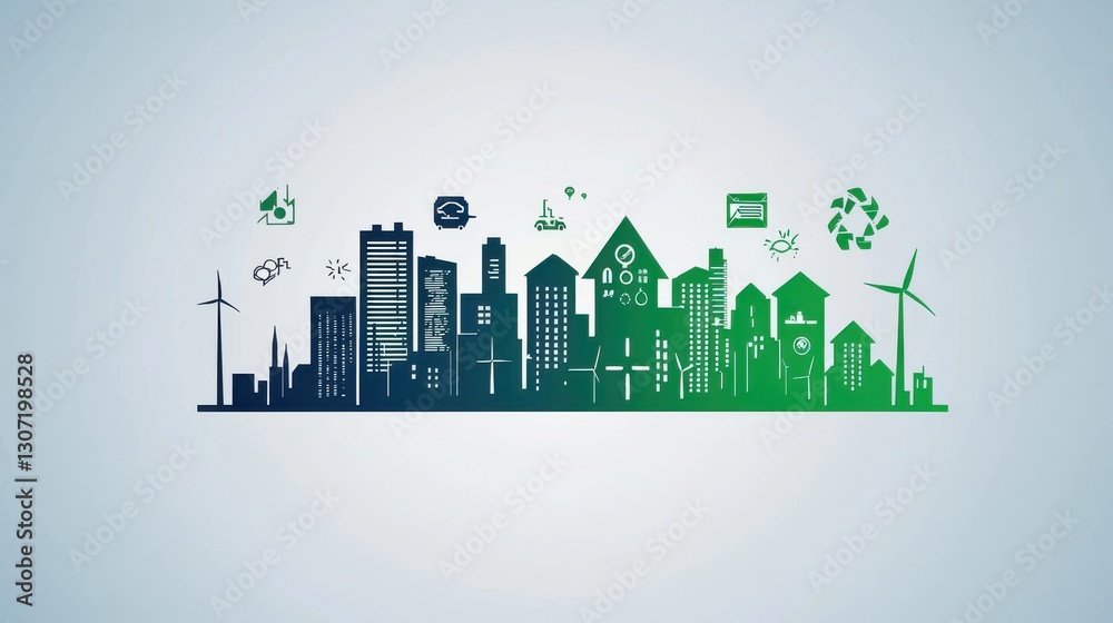 Fototapeta premium Regenerative Energy Technology concept. Sustainable Cityscape with Renewable Energy Infrastructure and Eco Friendly Architecture