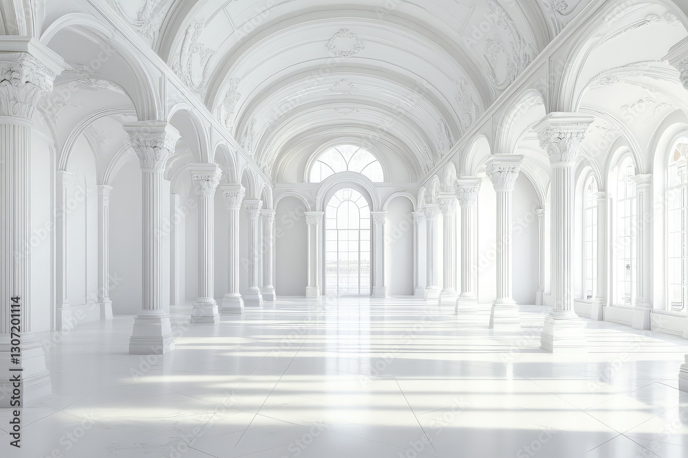 White exhibition hall interior. AI generated illustration. White exhibition hall interior. AI generated illustration.