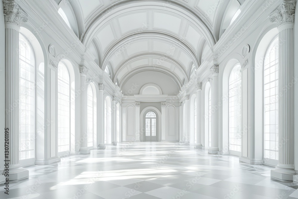 White exhibition hall interior. AI generated illustration. White exhibition hall interior. AI generated illustration.
