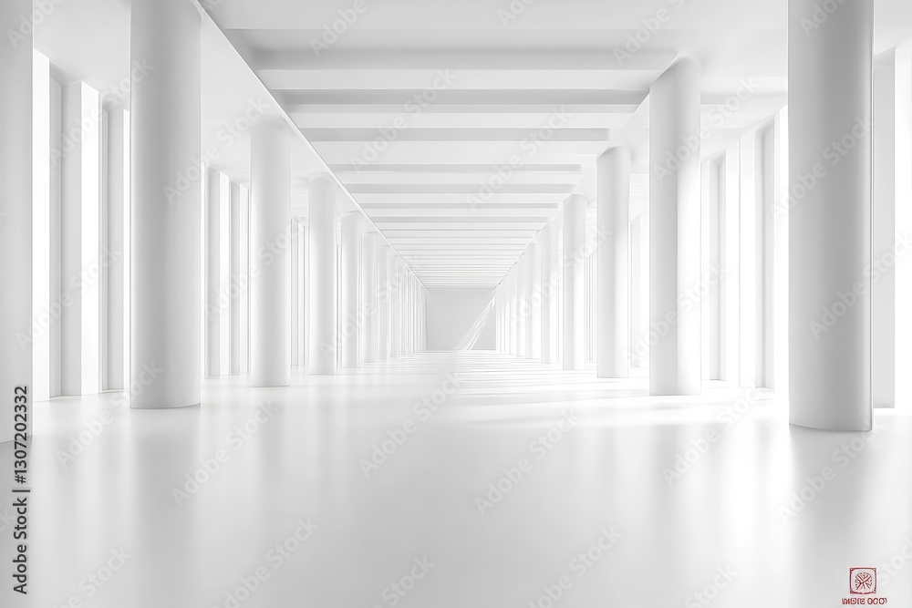 White interior with long corridor in modern space. AI generated illustration. White interior with long corridor in modern space. AI generated illustration.
