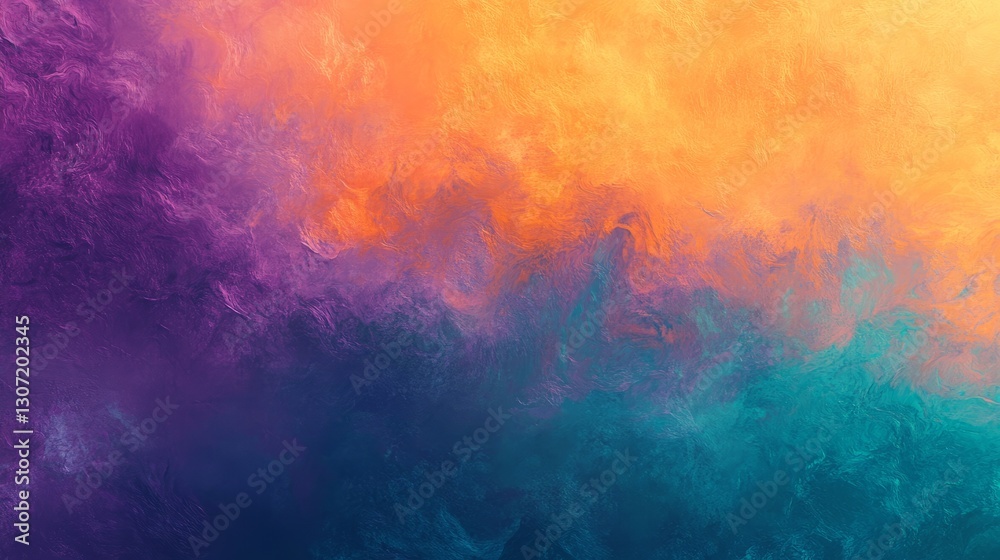 Naklejka premium Vibrant iridescent gradient with a soft blend of purple, orange, and teal hues, softly glowing with blurred edges, evoking a futuristic and dreamy atmosphere