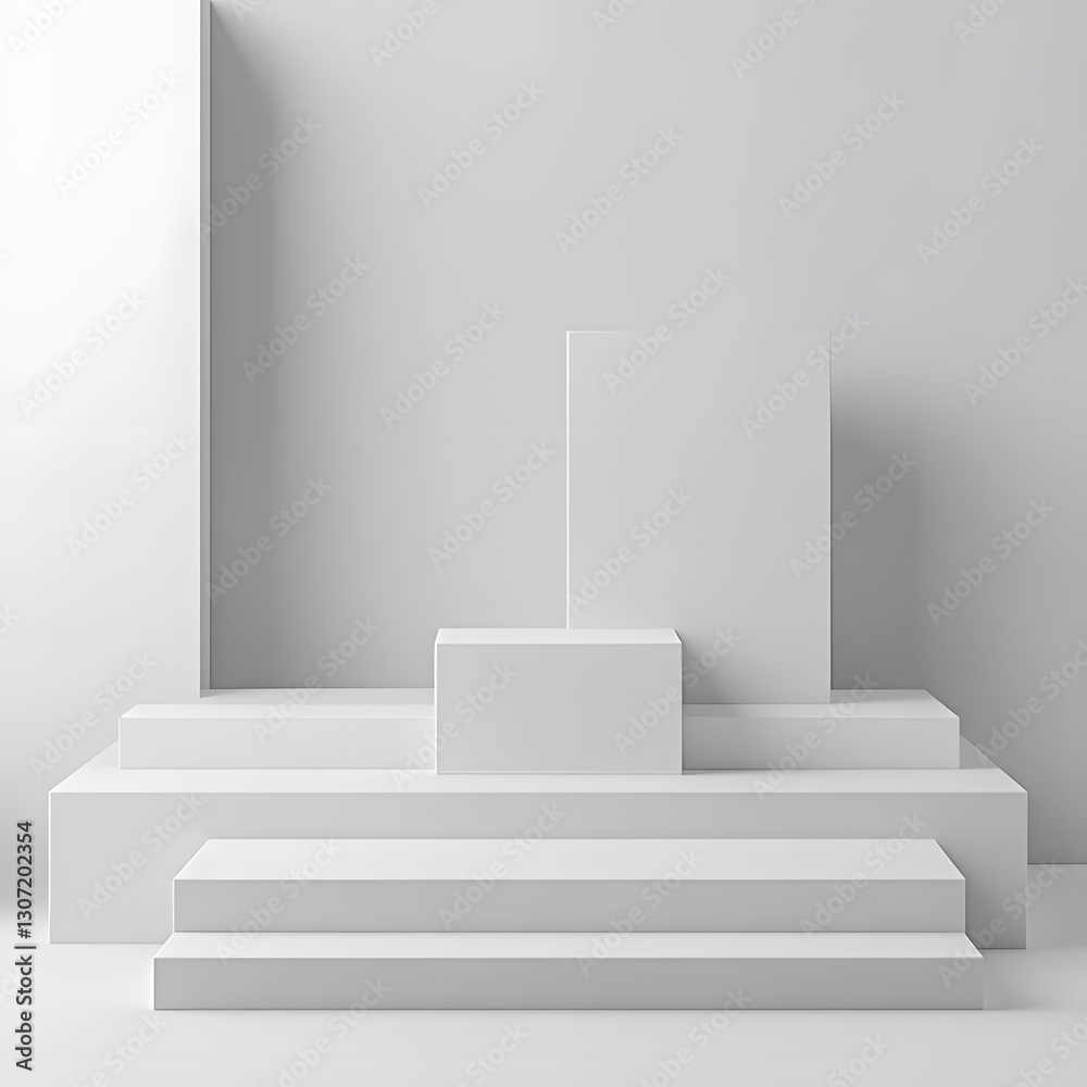 Minimalist White Podium Displaying Empty Platforms in a Modern Space Minimalist White Podium Displaying Empty Platforms in a Modern Space