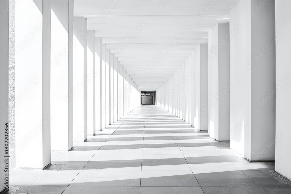 Fototapeta premium White interior with long corridor in modern space. AI generated illustration.
