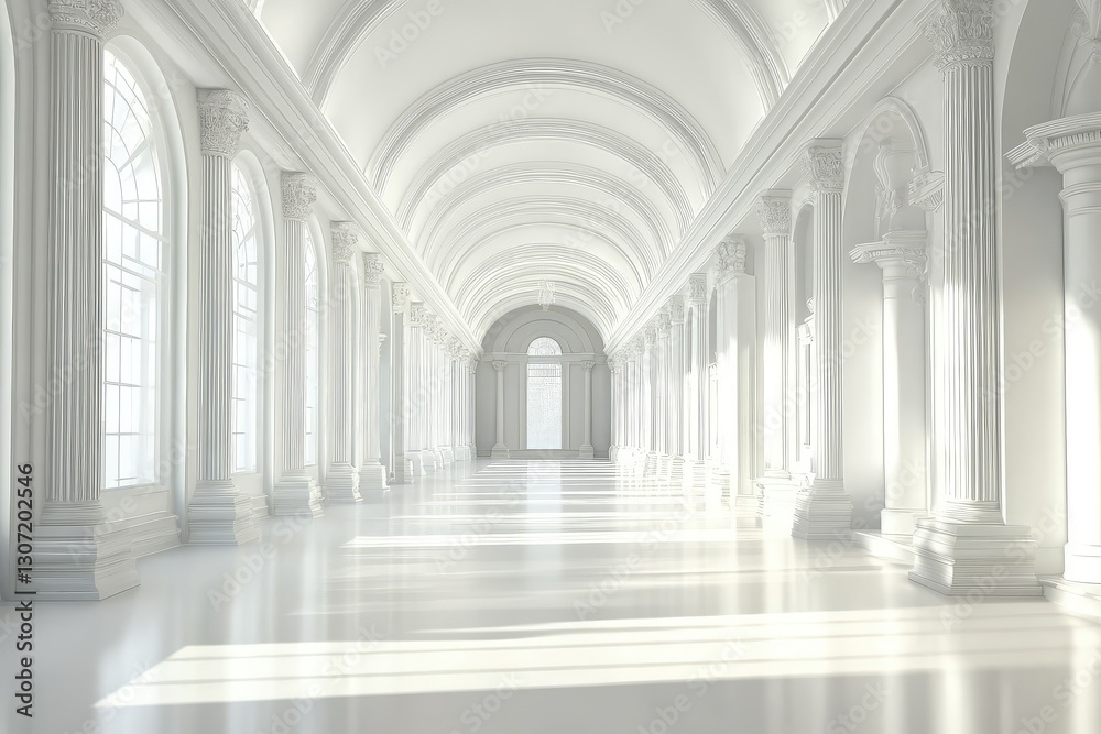 White interior with long corridor in modern space. AI generated illustration. White interior with long corridor in modern space. AI generated illustration.