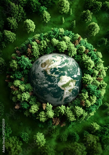 Earth Encircled by Lush Forests: A Greenery Embrace