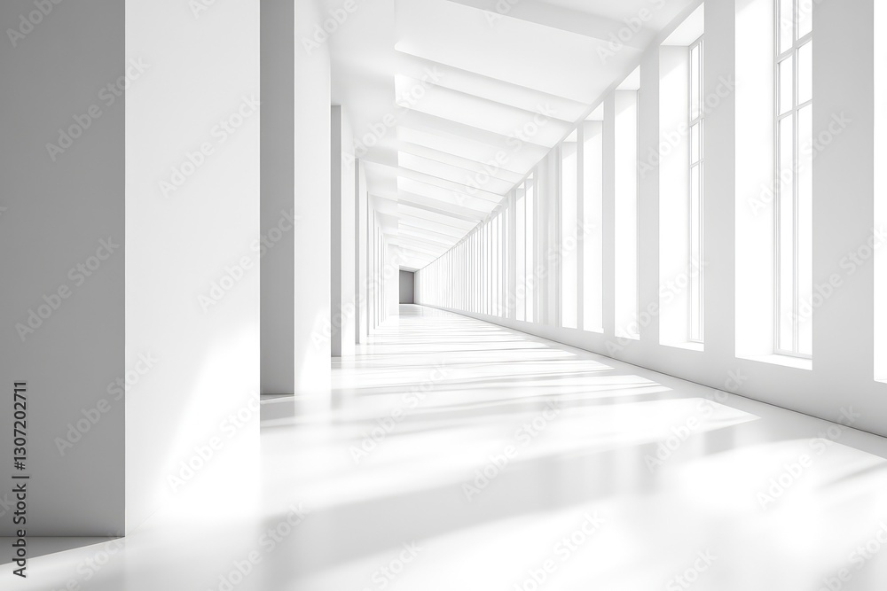 Fototapeta premium White interior with long corridor in modern space. AI generated illustration.