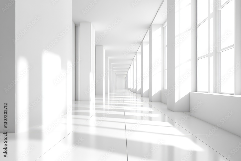 Fototapeta premium White interior with long corridor in modern space. AI generated illustration.