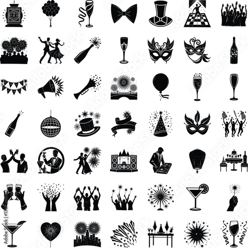 Celebration Party Icons Silhouettes of Festive Events and Accessories