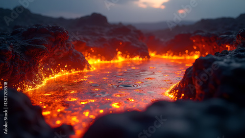 Molten River Flowing Through Rocky Landscape