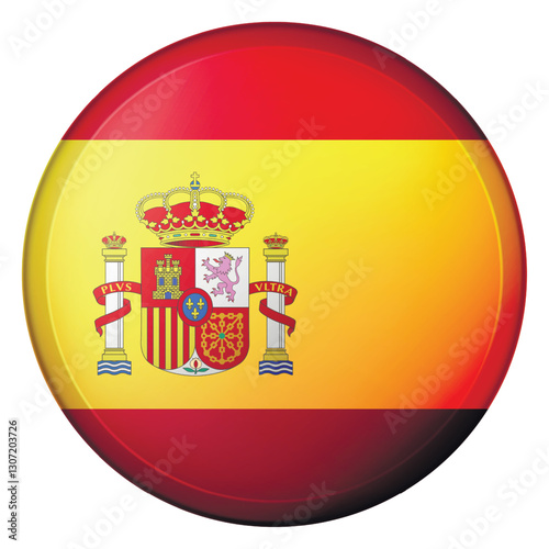 Glass light ball with flag of Spain. Round sphere, template icon. Spanish national symbol. Glossy realistic ball, 3D abstract vector illustration highlighted on a white background. Big bubble.