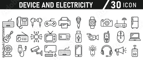 Device and electronics icon set, device, technology, mobile, web, set, icon, computer, and Electricity Icons