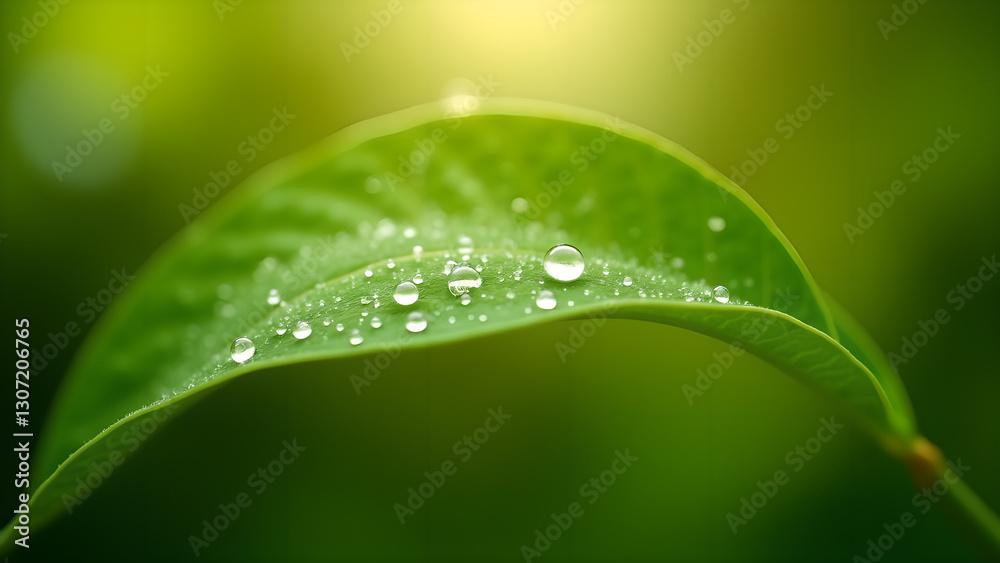 Lush Green Leaf Adorned with Sparkling Water Drops Lush Green Leaf Adorned with Sparkling Water Drops