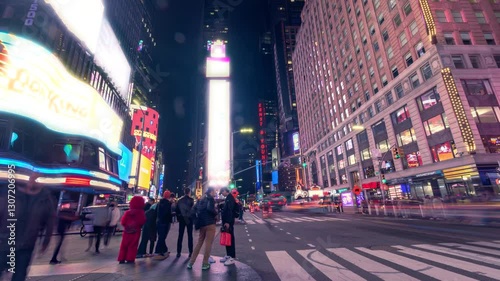 Dynamic Time-Lapse of Times Square with Neon Lights and City Motion