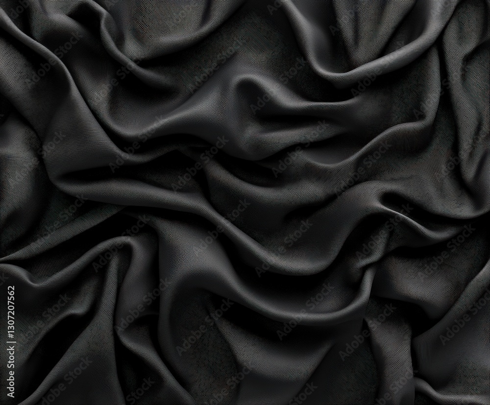 Fototapeta premium Luxurious black satin fabric with elegant folds and soft texture