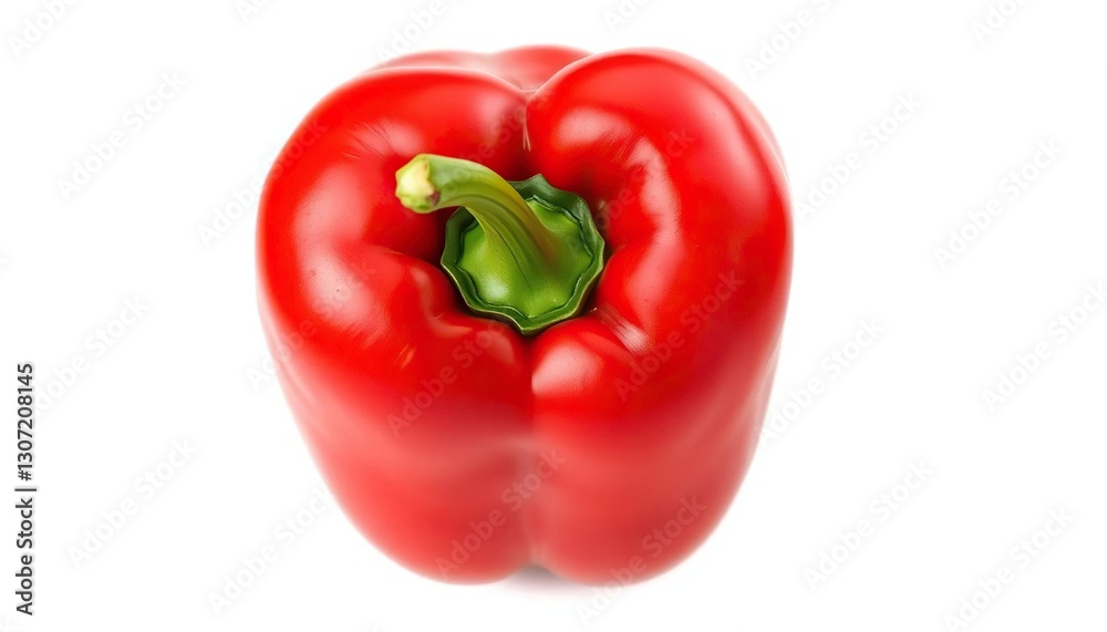 Single vibrant red bell pepper, glossy skin, perfectly formed, isolated, raw, paprika Single vibrant red bell pepper, glossy skin, perfectly formed, isolated, raw, paprika
