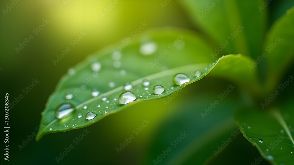 Fototapeta premium Leaf with Water Droplets in the Morning Light