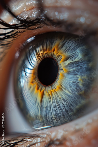 Close up of baby blue eye iris with jaundice