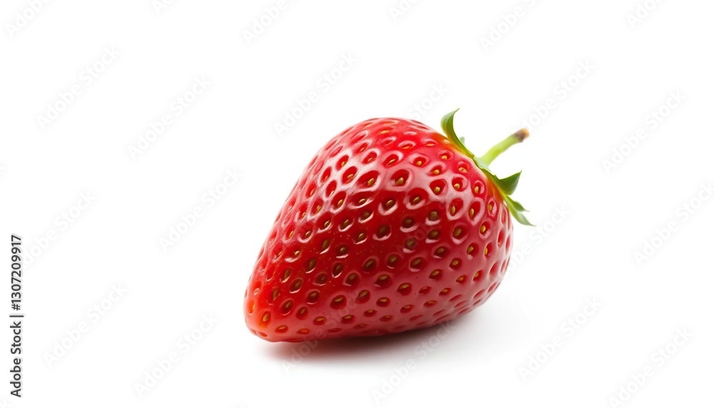 A single, ripe, red strawberry isolated on a pure white background, berry, food photography A single, ripe, red strawberry isolated on a pure white background, berry, food photography