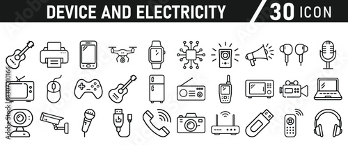 Device and electronics icon set, device, technology, mobile, web, set, icon, computer, and Electricity Icons
