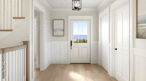 Bright and Inviting Coastal Entryway with Natural Light and Scenic View