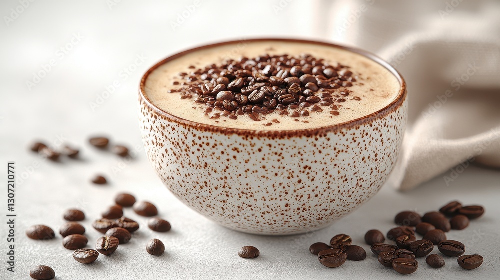 Coffee beverage on textured bowl, light background Coffee beverage on textured bowl, light background