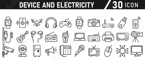 Device and electronics icon set, device, technology, mobile, web, set, icon, computer, and Electricity Icons