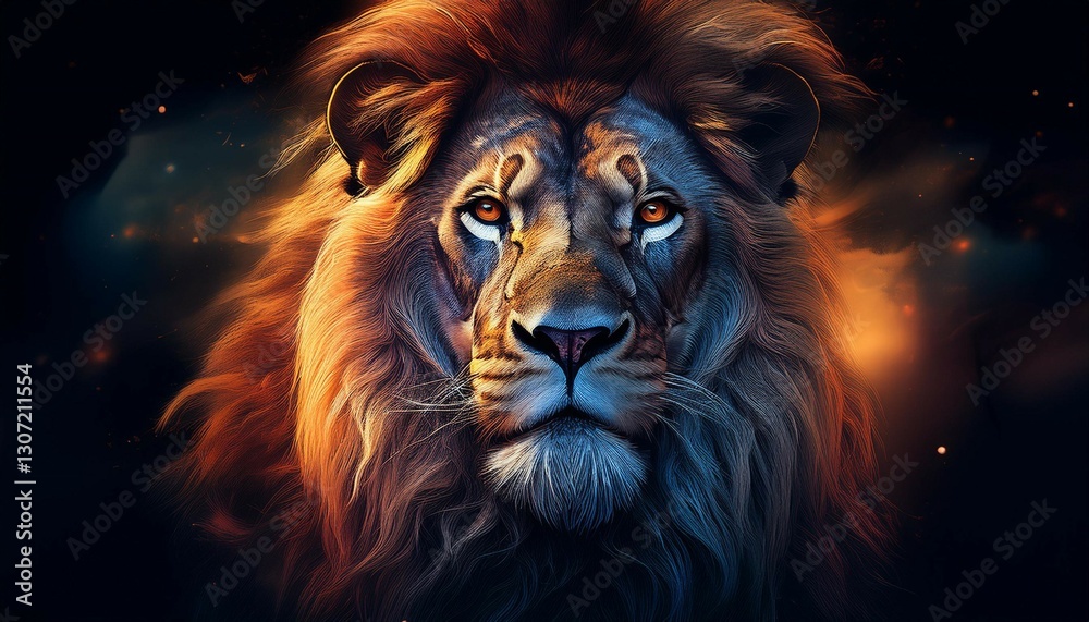 portrait of a beautiful lion lion in dark portrait of a beautiful lion lion in dark