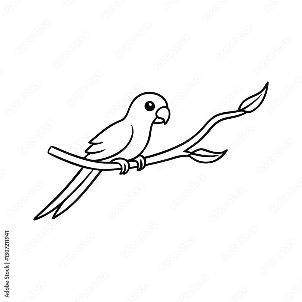 Parakeet seat Tree Branch – Line Art Vector Illustration. Parakeet seat Tree Branch – Line Art Vector Illustration.