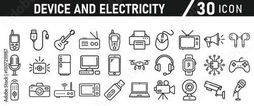 Device and electronics icon set, device, technology, mobile, web, set, icon, computer, and Electricity Icons
