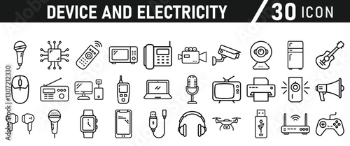 Device and electronics icon set, device, technology, mobile, web, set, icon, computer, and Electricity Icons