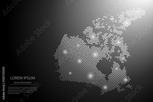 Abstract image Canada map from point Gray and glowing stars on a dark background. Vector illustration eps 10.	