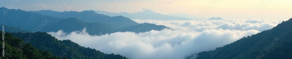 Tropical mountains shrouded in an endless veil of clouds, nature, misty, mountains Tropical mountains shrouded in an endless veil of clouds, nature, misty, mountains