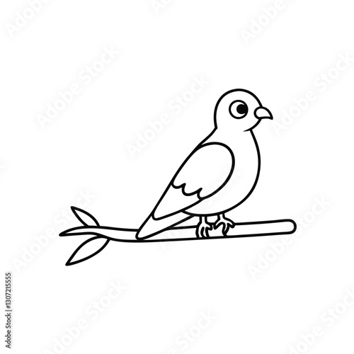 Pigeon Sitting on Tree Branch line art