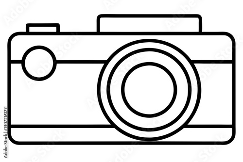 Camera Line Art Vector Icon for Photography and Media Design

