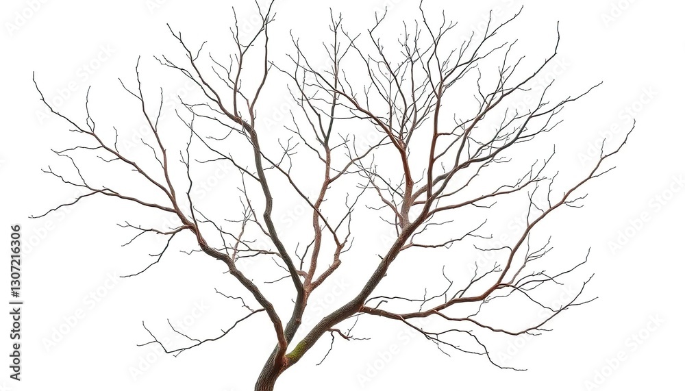 Bare, intricately branched tree limbs against a pure white backdrop, detail, lines Bare, intricately branched tree limbs against a pure white backdrop, detail, lines