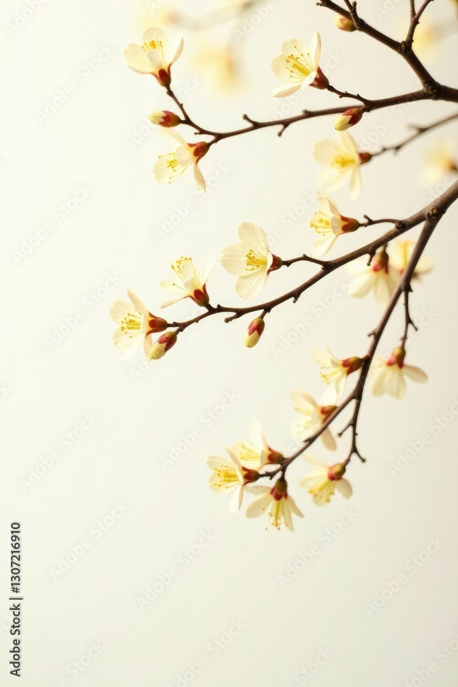 Delicate tree branches against a soft creamy white background, textured, tree branches Delicate tree branches against a soft creamy white background, textured, tree branches