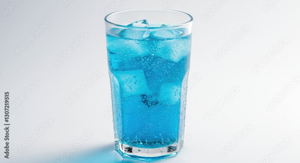 Glass of Neon Blue Soda with Ice Cubes Glass of Neon Blue Soda with Ice Cubes