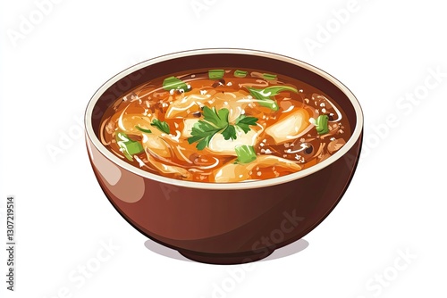 Hot and sour soup isolated on white background 