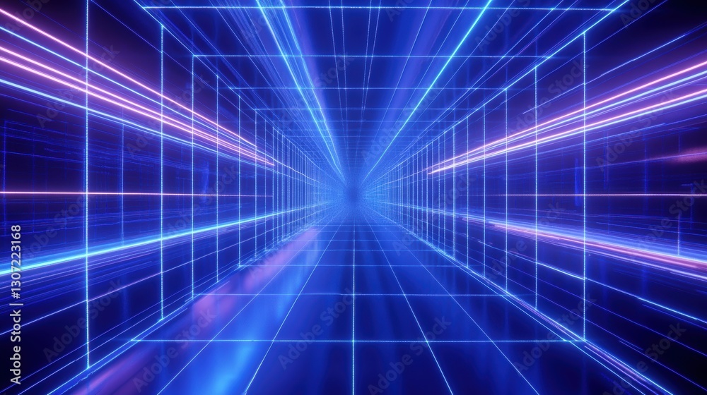 Futuristic neon tunnel with glowing lines and light trails creating a dynamic and immersive 3D depth illusion for advanced technology backgrounds Futuristic neon tunnel with glowing lines and light trails creating a dynamic and immersive 3D depth illusion for advanced technology backgrounds