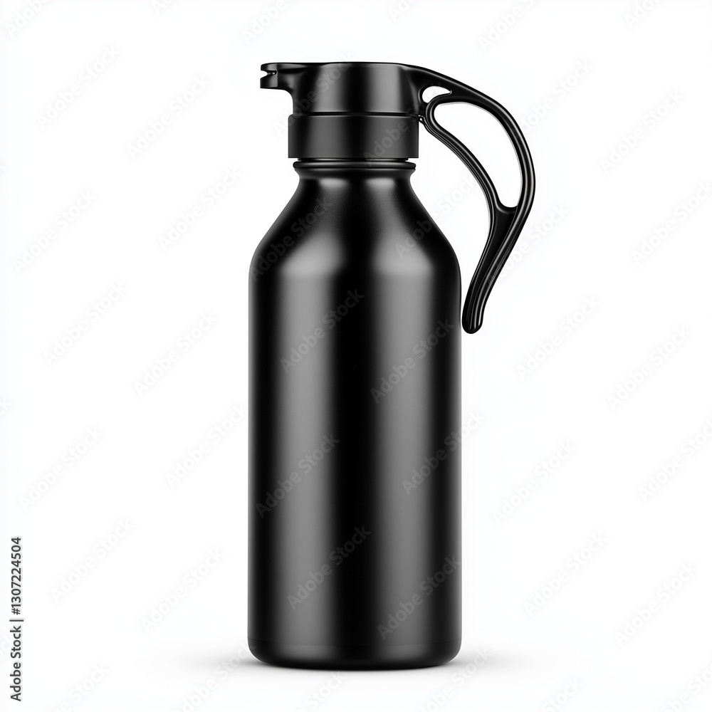 A sleek black sports water bottle with a flip top lid A sleek black sports water bottle with a flip top lid