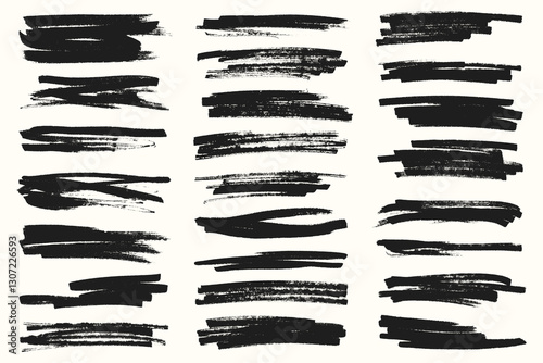 Permanent Marker Stroke Collection for Underlining and Highlighting. Bold black marker lines for text emphasis and design accents
