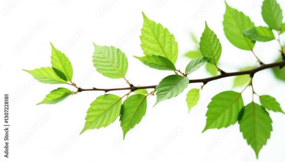 Delicate branch with leaves isolated on white background, nature photography, tree Delicate branch with leaves isolated on white background, nature photography, tree