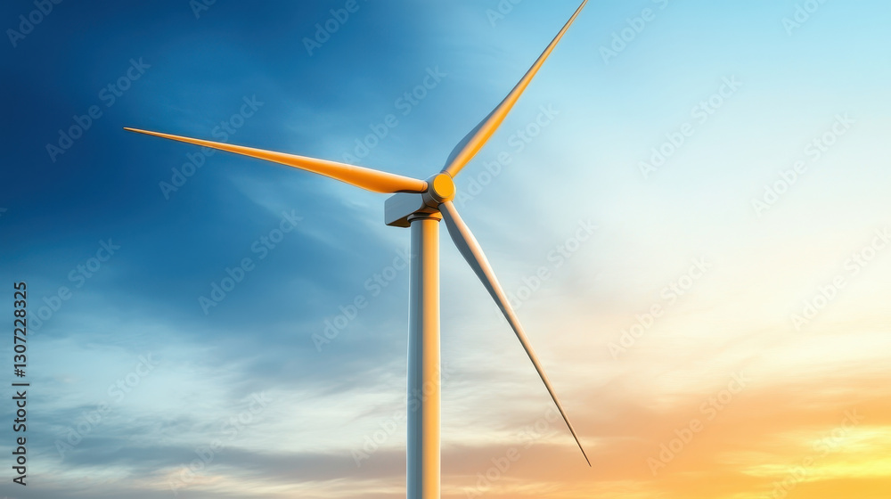 Obraz premium Cinematic perspective of wind turbine at sunset with vibrant colors