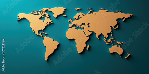 Fototapeta Naklejka Na Ścianę i Meble -  Elegant world map with smooth contours in warm tone on teal background