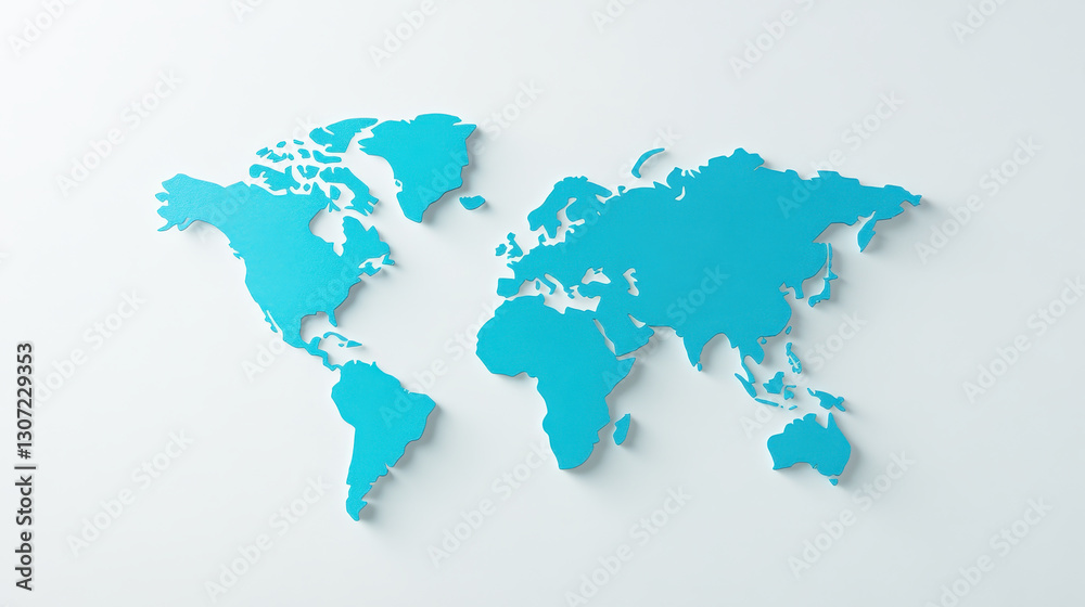 Minimalist world map in soft textured blue gradient on white background Minimalist world map in soft textured blue gradient on white background